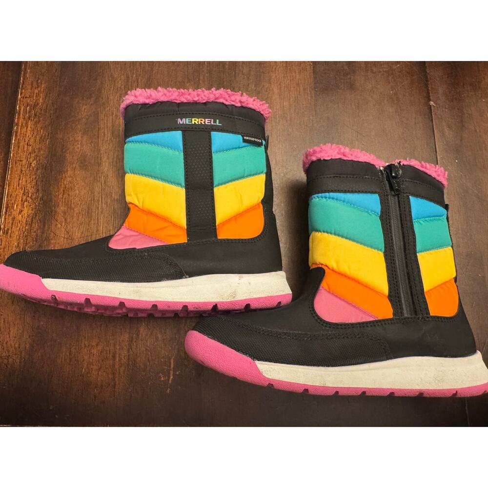 Merrell kids apline puffer waterproof boots rainbow and black size 1